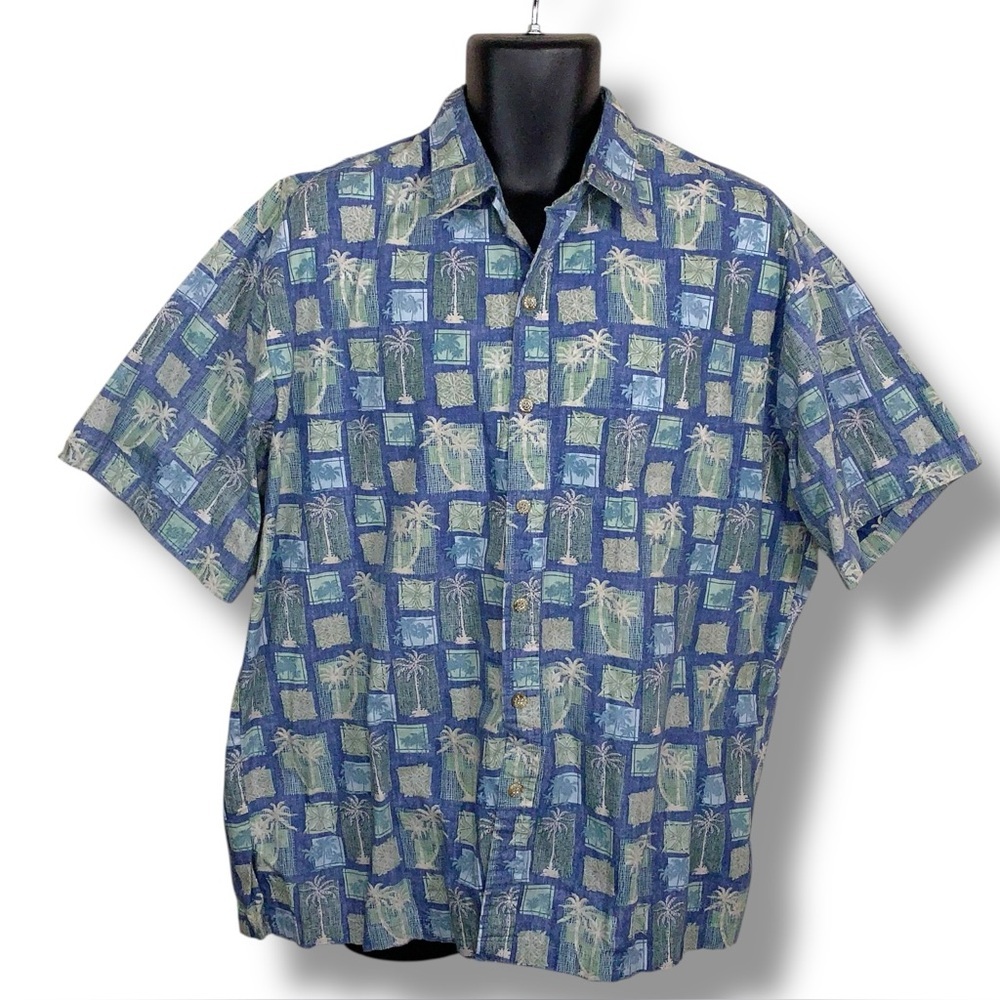 Vintage XL Cooke Street Honolulu Hawaiian Shirt Mens Blue Green Cotton Tropical